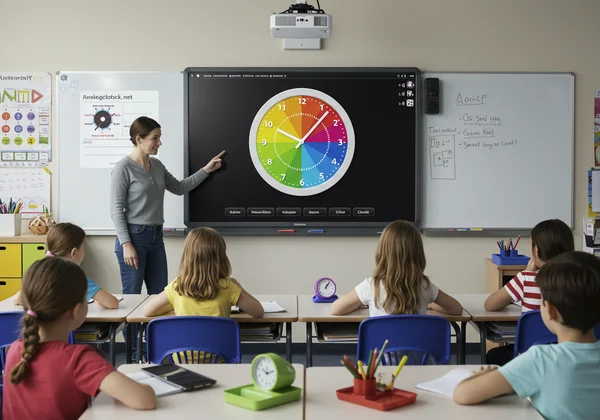 Classroom using interactive clock on a smartboard