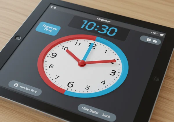 Screenshot of an interactive analog clock learning tool