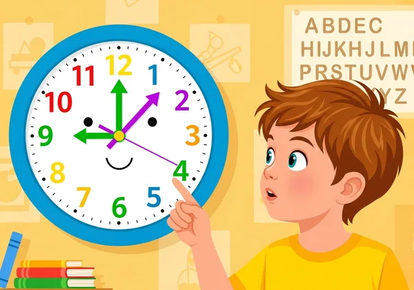 Child learning to read an analog clock